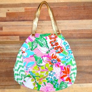 Lilly Pulitzer For Target Nosie Posey Tote Bag Gold Shoulder Straps